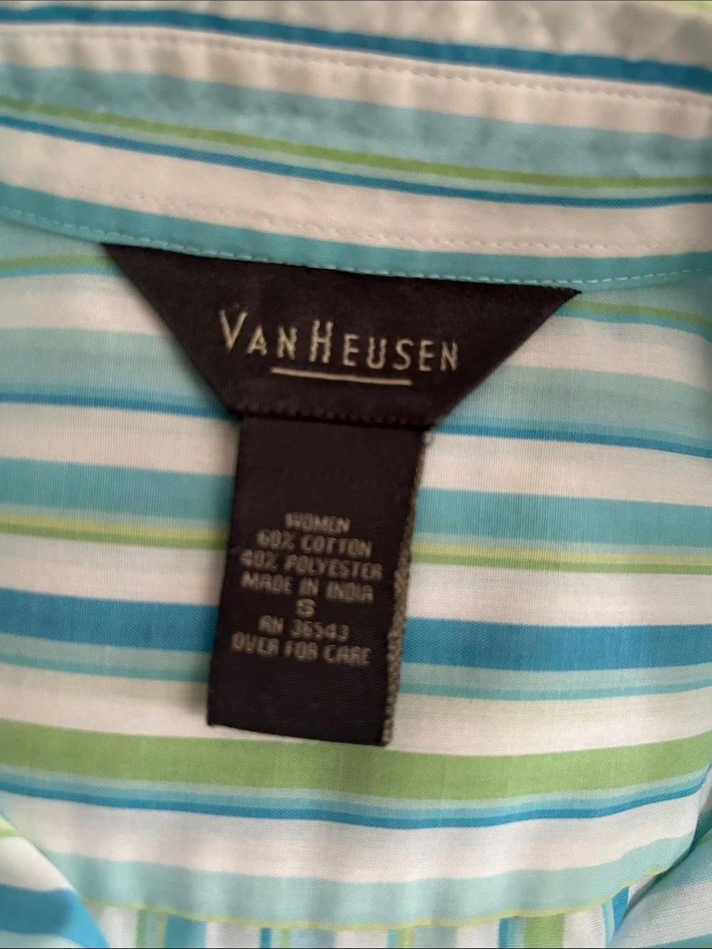 Van Heusen Green & Blue Striped Cotton Button-Down Shirt sz S